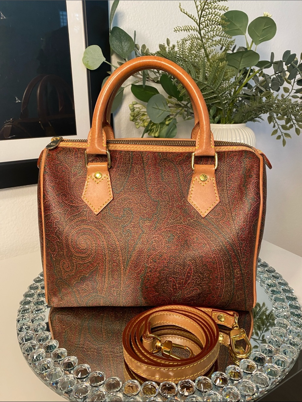 Vintage ETRO Milano Red Paisley Boston Bag 25 W/Strap - Picture 14 of 14